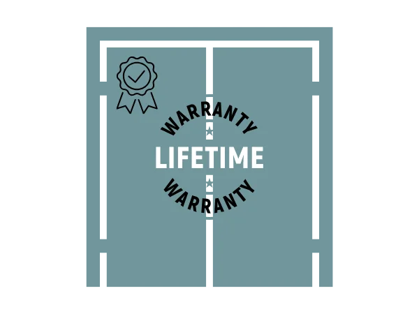 door with a lifetime warranty sign on it